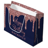Chic Navy Blue Roos Gold Glitter Drips Verjaardag Groot Cadeauzakje (Voorkant Gekanteld)