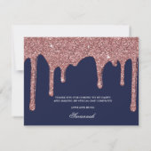 Chic Navy Blue Roos Gold Glitter Druppels Dank U Bedankkaart (Achterkant)