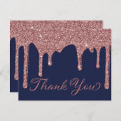 Chic Navy Blue Roos Gold Glitter Druppels Dank U Bedankkaart (Voorkant / Achterkant)