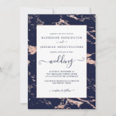 Chic Navy Blue Roos Gold Marble Wedding Kaart (Voorkant)