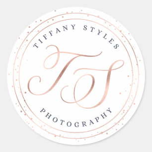 Chic Navy Blue & Roos Gold Trendy Company Logo Ronde Sticker