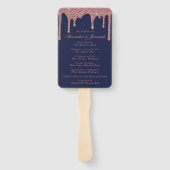 Chic Navy Blue Roos Gold Wedding Program Handwaaier (Voorkant)