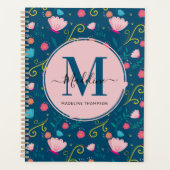 Chic Navy Blue Roze Butterfly Monogram Planner (Voorkant)