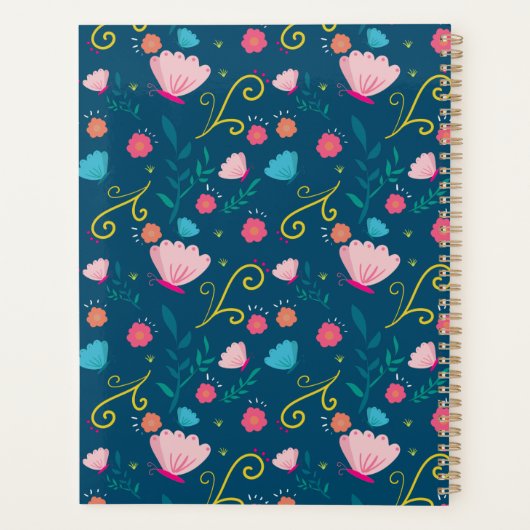 Chic Navy Blue Roze Butterfly Monogram Planner (Achterkant)