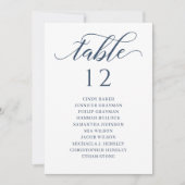 Chic Navy Blue Script Table Number Seating Chart Kaart (Voorkant)