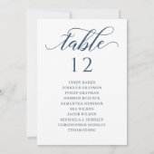 Chic Navy Blue Script Table Number Seating Chart Kaart (Achterkant)