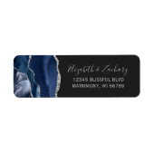Chic Navy Blue Silver Dark Weduwingadres Etiket (Voorkant)