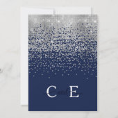 Chic Navy Blue Silver Glitter Confetti Wedding Kaart (Achterkant)