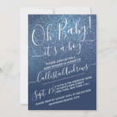 Chic Navy Blue Sparkly Glitter Ombre Baby shower Kaart (Voorkant)