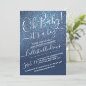 Chic Navy Blue Sparkly Glitter Ombre Baby shower Kaart (Staand voorkant)