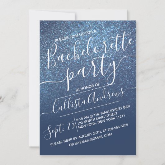 Chic Navy Blue Sparkly Glitter Ombre Bachelorette Kaart (Voorkant)