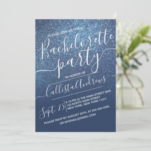 Chic Navy Blue Sparkly Glitter Ombre Bachelorette Kaart (Staand voorkant)