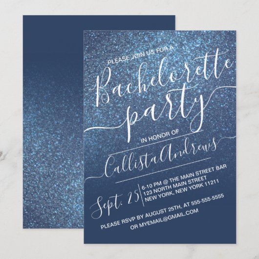 Chic Navy Blue Sparkly Glitter Ombre Bachelorette Kaart (Voorkant / Achterkant)