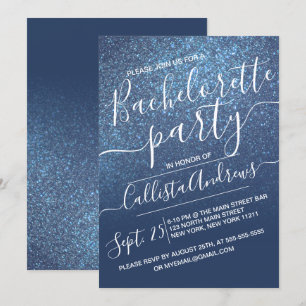 Chic Navy Blue Sparkly Glitter Ombre Bachelorette Kaart