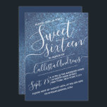 Chic Navy Blue Sparkly Glitter Ombre Sweet 16 Kaart<br><div class="desc">Deze elegante, girly en chique zoete zestien verjaardagsfeestje uitnodiging is perfect voor de trendy en stijlvolle jonge tienermeisje. Het toont een faux gedrukte marineblauwe sprankelende glitter en kleur ombre gradient met een aangepaste cursieve script typografie setup. Het is een glamoureuze, vrouwelijke, eenvoudige en unieke toets op een populaire trend die...</div>