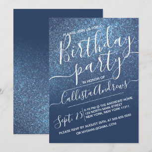Chic Navy Blue Sparkly Glitter Ombre Verjaardag Kaart