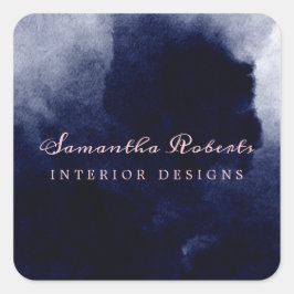 Chic Navy Blue Waterverf Abstract Blush Pink Vierkante Sticker