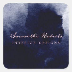 Chic Navy Blue Waterverf Abstract Blush Pink Vierkante Sticker