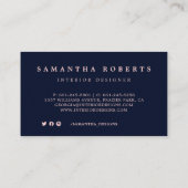 Chic Navy Blue Waterverf Abstract Blush Pink Visitekaartje (Achterkant)