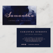 Chic Navy Blue Waterverf Abstract Blush Pink Visitekaartje (Voorkant / Achterkant)