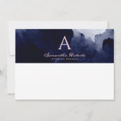 Chic Navy Blue Waterverf Blush Pink Monogram Notitiekaartje (Voorkant)