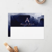 Chic Navy Blue Waterverf Blush Pink Monogram Notitiekaartje (Voorkant / Achterkant in situ)