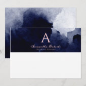 Chic Navy Blue Waterverf Blush Pink Monogram Notitiekaartje (Voorkant / Achterkant)