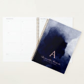 Chic Navy Blue Waterverf Blush Pink Monogram Planner (Display)