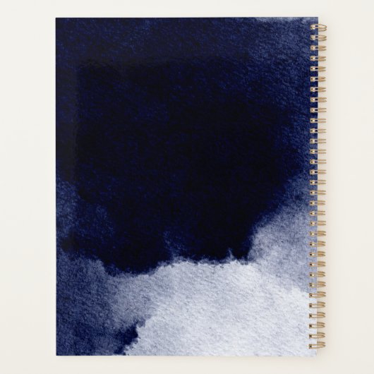 Chic Navy Blue Waterverf Blush Pink Monogram Planner (Achterkant)