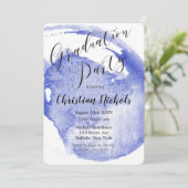 Chic Navy Blue Waterverf Graduation Party Invitat Kaart (Staand voorkant)