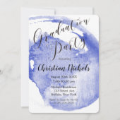 Chic Navy Blue Waterverf Graduation Party Invitat Kaart (Voorkant)