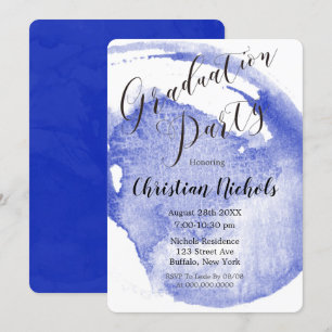 Chic Navy Blue Waterverf Graduation Party Invitat Kaart