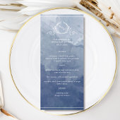 Chic Navy Blue Waterverf, Monogram Wedding Menu