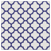 Chic Navy Blue White Classic Quatrefoil Pattern Stof (Close Up)