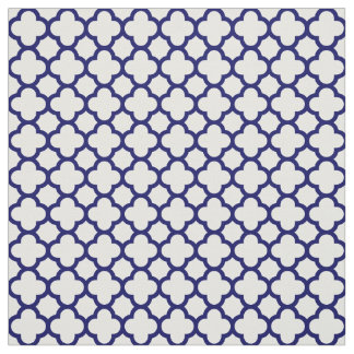 Chic Navy Blue White Classic Quatrefoil Pattern Stof