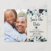 Chic Navy Blue White Flowers Weddenschap Save the  Aankondigingskaart (Voorkant)