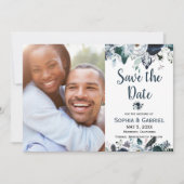Chic Navy Blue White Flowers Weddenschap Save the  Date (Voorkant)