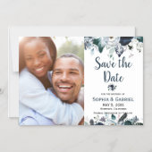 Chic Navy Blue White Flowers Weddenschap Save the  Magnetische Uitnodiging (Voorkant)