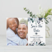 Chic Navy Blue White Flowers Weddenschap Save the  Save The Date (Staand voorkant)