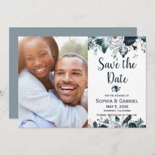 Chic Navy Blue White Flowers Weddenschap Save the  Save The Date