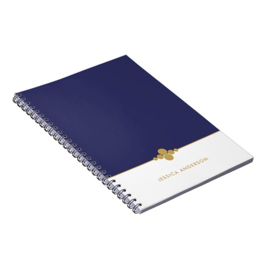Chic Navy Blue White Gold gepersonaliseerd Notitieboek (Rechterzijde)
