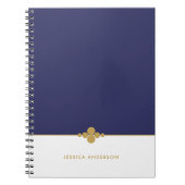 Chic Navy Blue White Gold gepersonaliseerd Notitieboek (Voorkant)