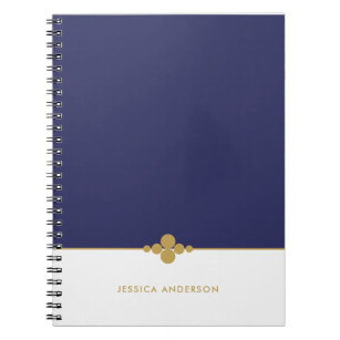 Chic Navy Blue White Gold gepersonaliseerd Notitieboek