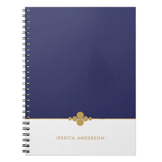 Chic Navy Blue White Gold gepersonaliseerd Notitieboek (Voorkant)