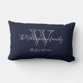 Chic Navy Blue White Monogram Family Keepslag Kussen (Achterkant)