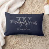 Chic Navy Blue White Monogram Family Keepslag Kussen (Deken)