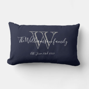 Chic Navy Blue White Monogram Family Keepslag Kussen