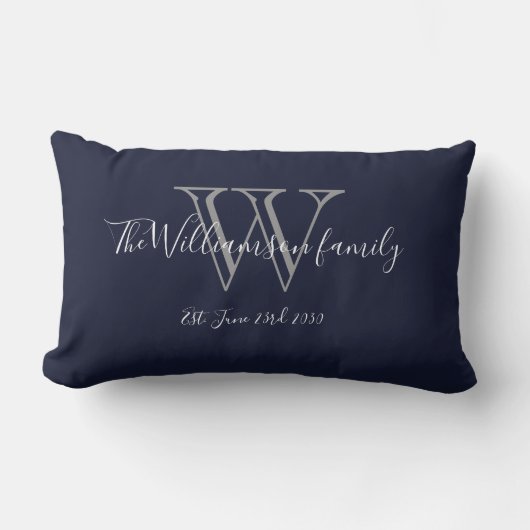 Chic Navy Blue White Monogram Family Keepslag Kussen (Voorkant)