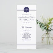 Chic Navy Blue White Monogram Kaarten (Staand voorkant)