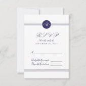 Chic Navy Blue White Monogram Response RSVP Card (Voorkant)